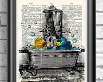 Rubber Duck Print, Dictionary art print, Bathtime, Vintage book art print, Bathroom wall decor, Bathroom Decor, Gift poster