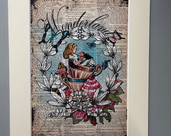 Alice in Wonderland Print, mounted wall art, Alice home decoration, dictionary art print