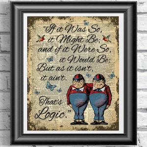 Alice in Wonderland Tweedle Dee Tweedle Dum, Book Page Art Print, Mixed Media Print, Dictionary Book Page, Wedding Decor