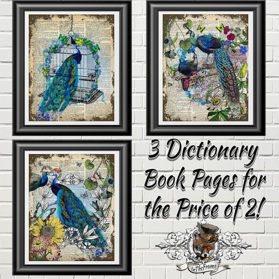 Wall decor unique gift wall decor Poster Print on Antique Dictionary book page Home decor Peacock art print Steampunk Peacock