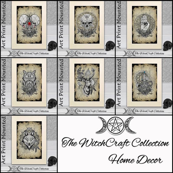 Witch craft collection Home Decor, Poster wall hangings matted, Oddities Unique Wall Art, Pentagram White Magic Artwork Pictures