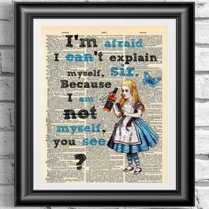 Alice in Wonderland Art Print: Funny Quote on Vintage Dictionary Page