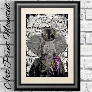 Steampunk Elefant Druck, Wörterbuch Buch Seite Druck Tier, Hipster Tier. Steampunk Brille, montiert auf ein Poster