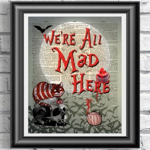Alice in wonderland book page print, Cheshire Cat Print, Red and Black Print, Book Page Print, Horror Print, Gothic Poster, Dictionary