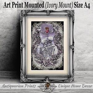 Gothic Art Print, Kissing Skeletons Wall Decor, Art Print on Real Antique Dictionary Book Page, Wall Hangings, Anatomical Art