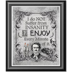 Edgar Allan Poe quote dictionary page art print, Insanity quote, Poe Art Print Gothic Decor