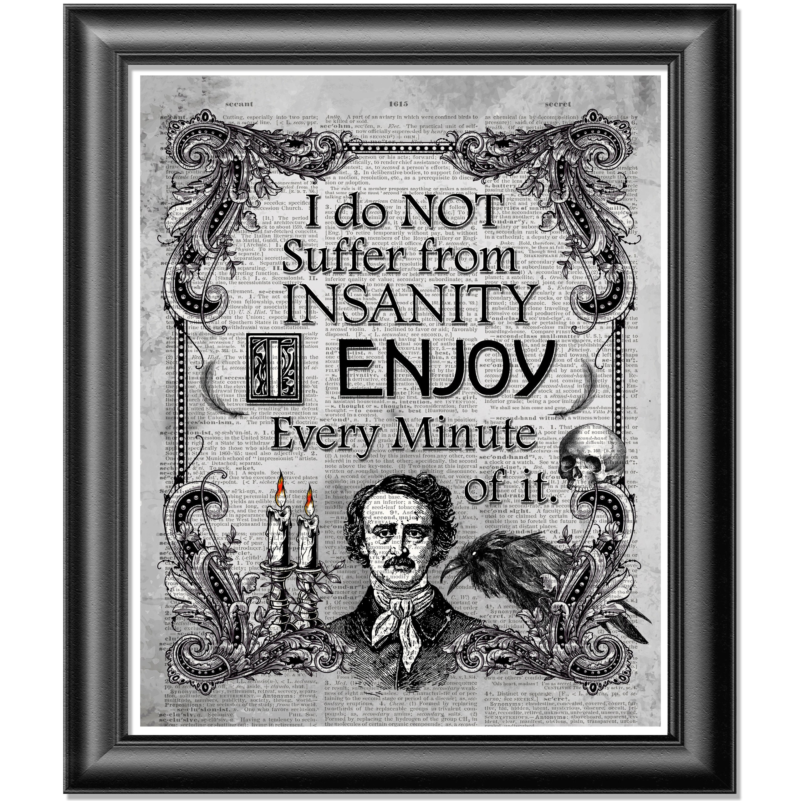 Edgar Allan Poe Quote Dictionary Page Art Print, Insanity Quote
