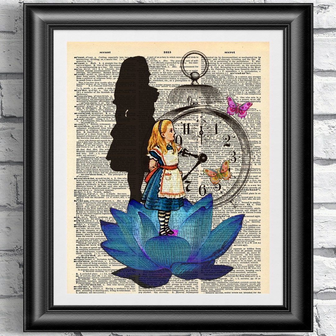 Art Print on Dictionary Book Page Alice in Wonderland. Artwork the Blue ...