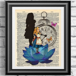 Art Print on Dictionary Book Page Alice in Wonderland. Artwork the Blue ...