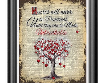 Impressão do Mágico de Oz, Corações inquebráveis, Arte de página de livro, Impressão de citação de casa, Impressão mágica, Arte de pôster, Ideia de presente, Impressão de dicionário vintage