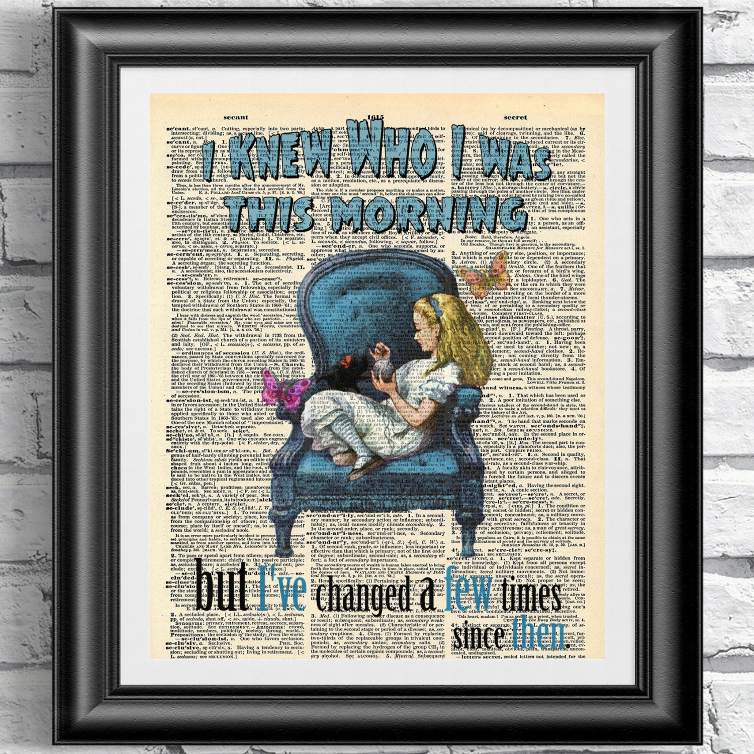 Original Art Print on Dictionary Book Page Alice in Wonderland - Etsy
