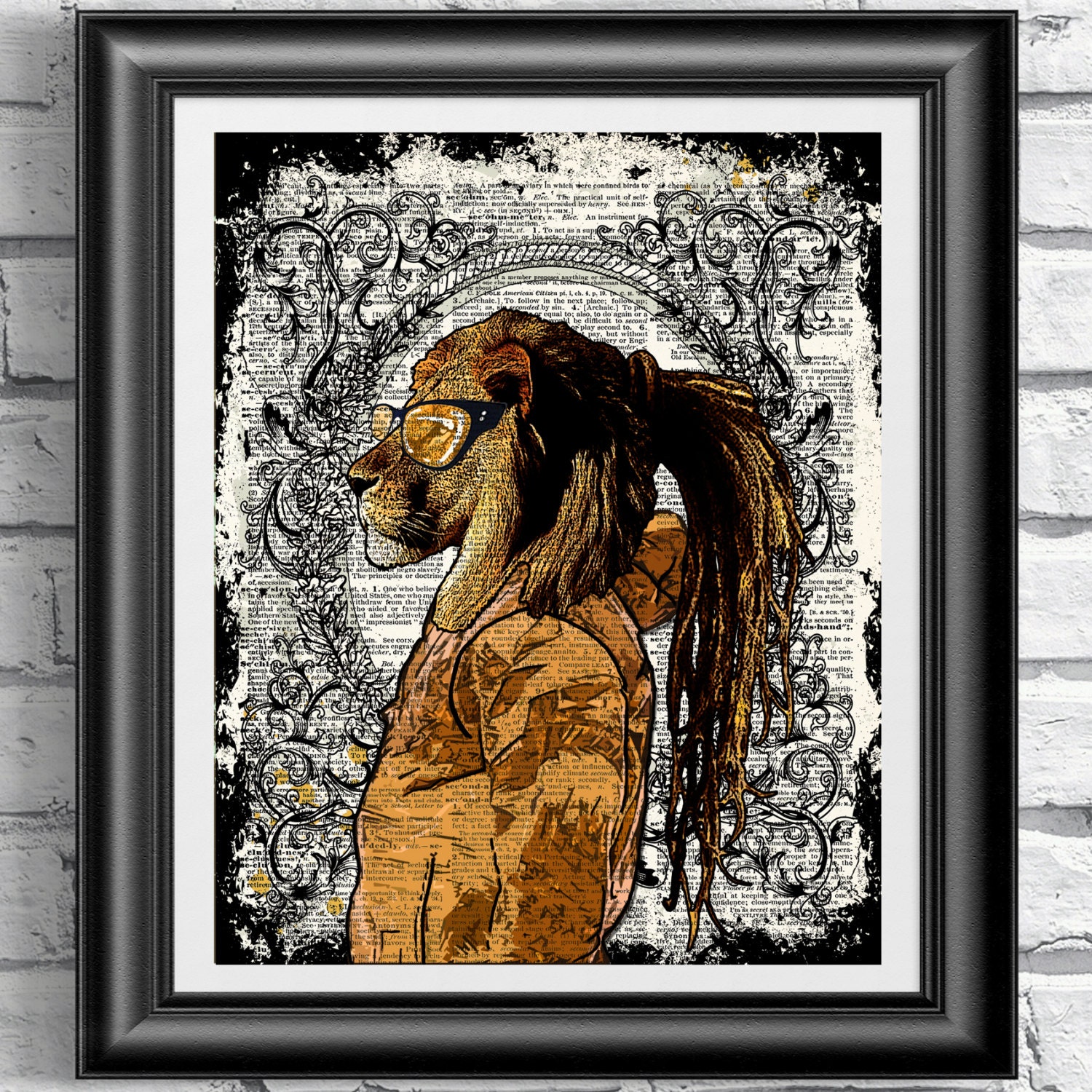 Dictionary Book Page Print Hipster Animal Mr Lion. Art Print on