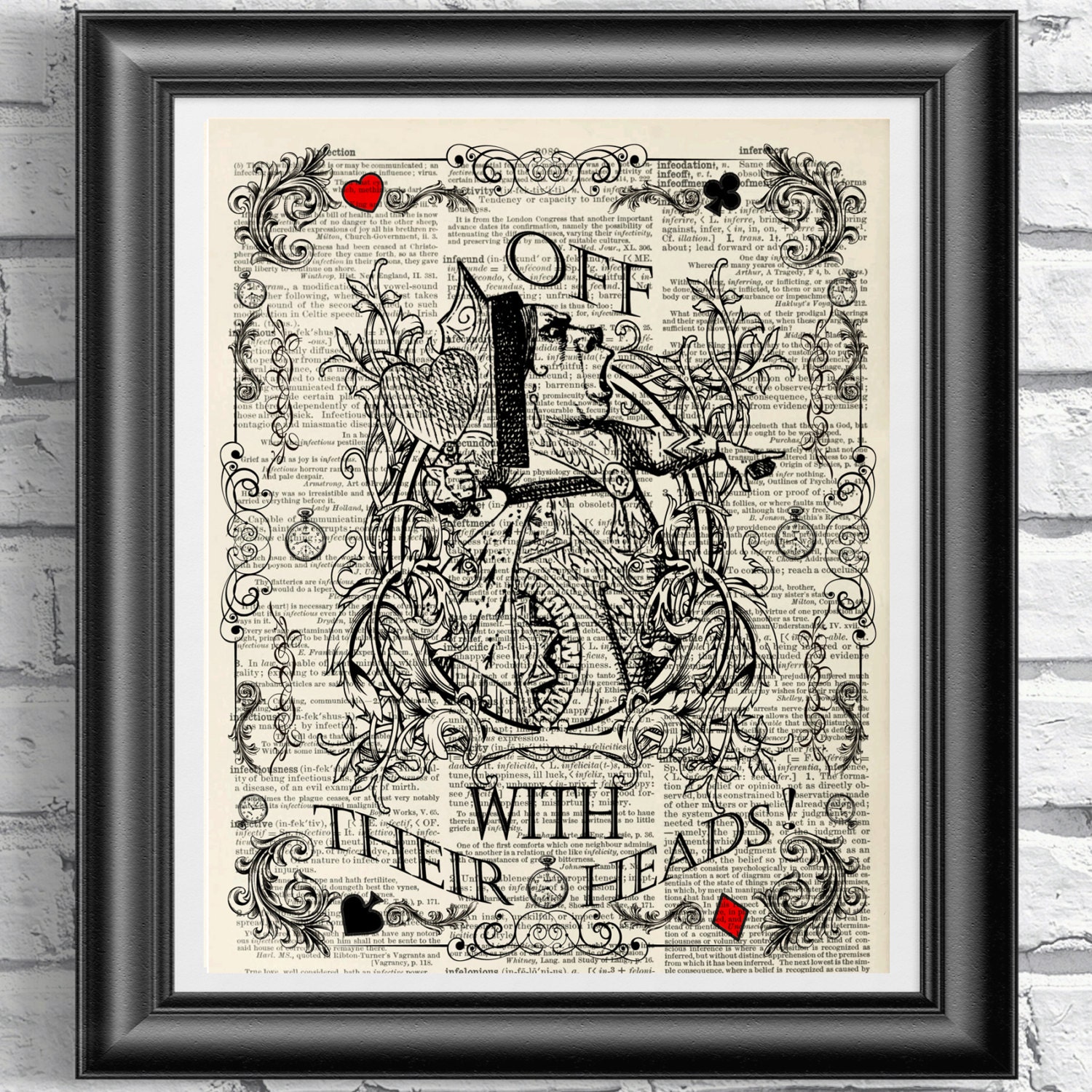 alice in wonderland print vintage book page art red queen etsy