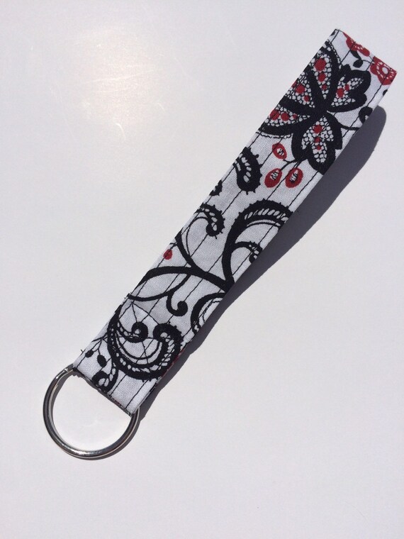 Items similar to Keychain Lanyard Key FOB Key Keeper Fabric Black White