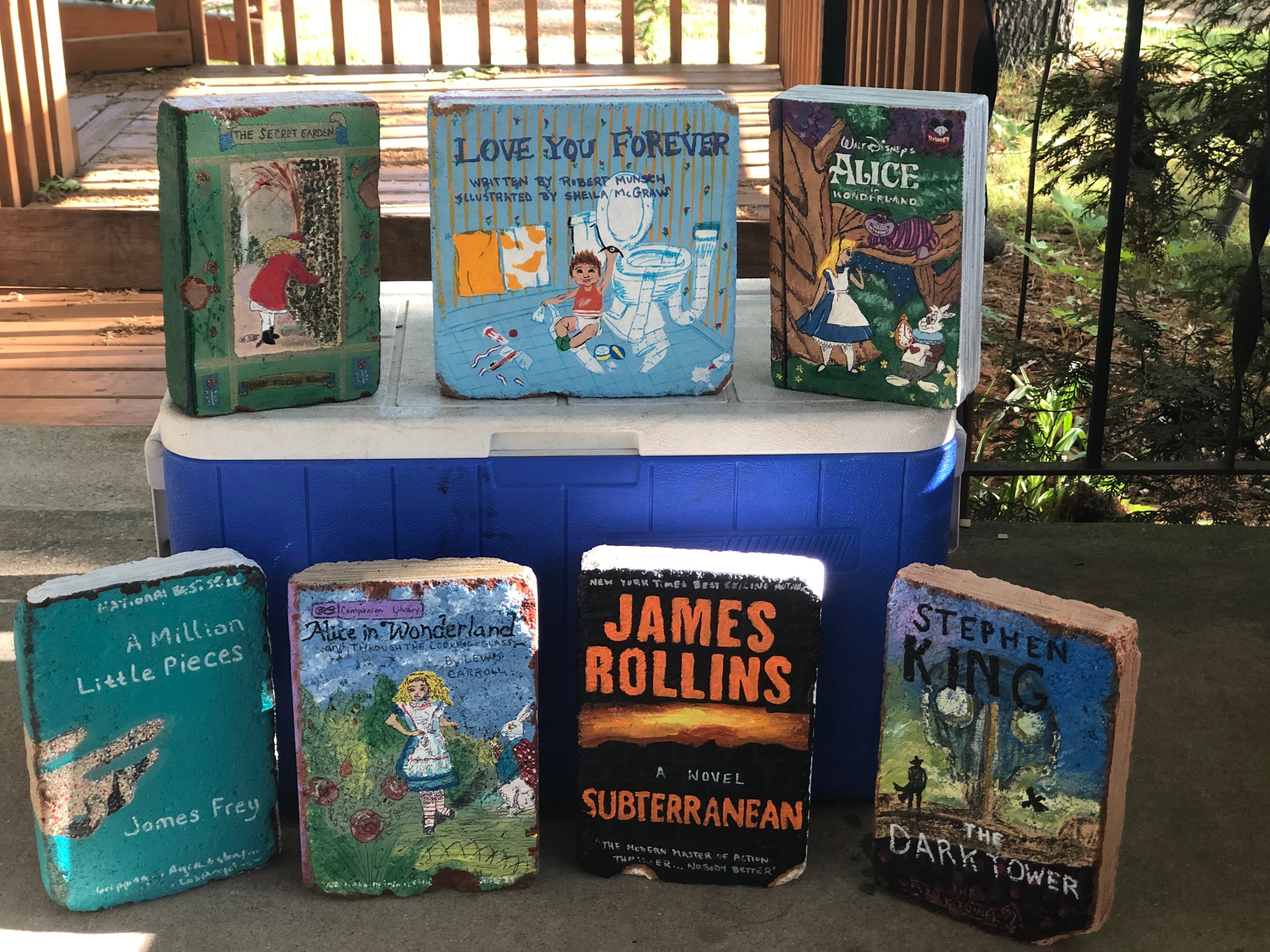 Garden Stone Books Art Bricks painted to look like your Etsy