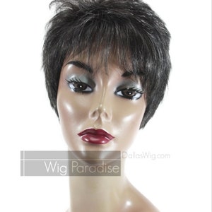 100% Human Natural Looking Short Straight Sassy Tapered Back Style Gray Wig