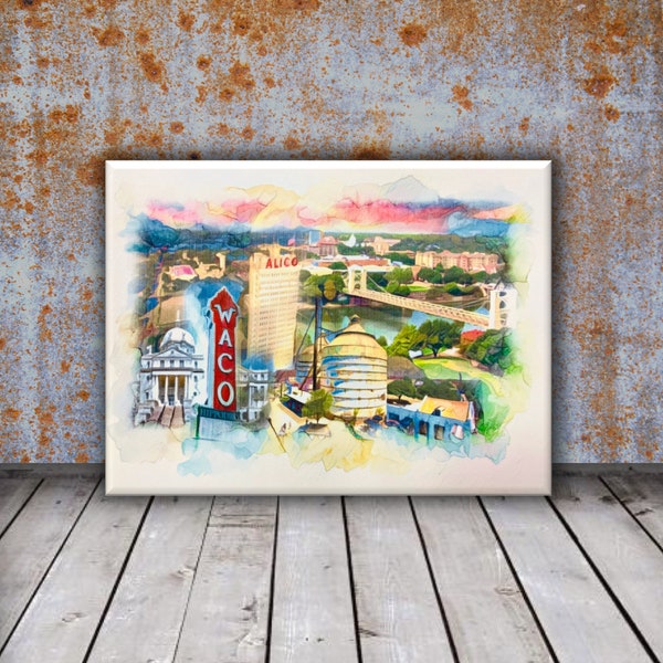 Waco, Texas - Texas Art - Magnolia Market  - Original Artwork - glicee print - watercolor print, 5x7 - 8x10 print// - Waco Art