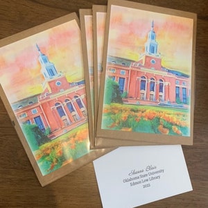 Oklahoma State University, Edmon Low Library-Original Artwork, glicee print, watercolor print//college, high school graduation gift, alumni image 2