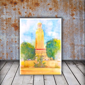 University of Texas, UT Tower - Dorm room Wall Art - college print, watercolor SEC college, high school graduation gift, alumni