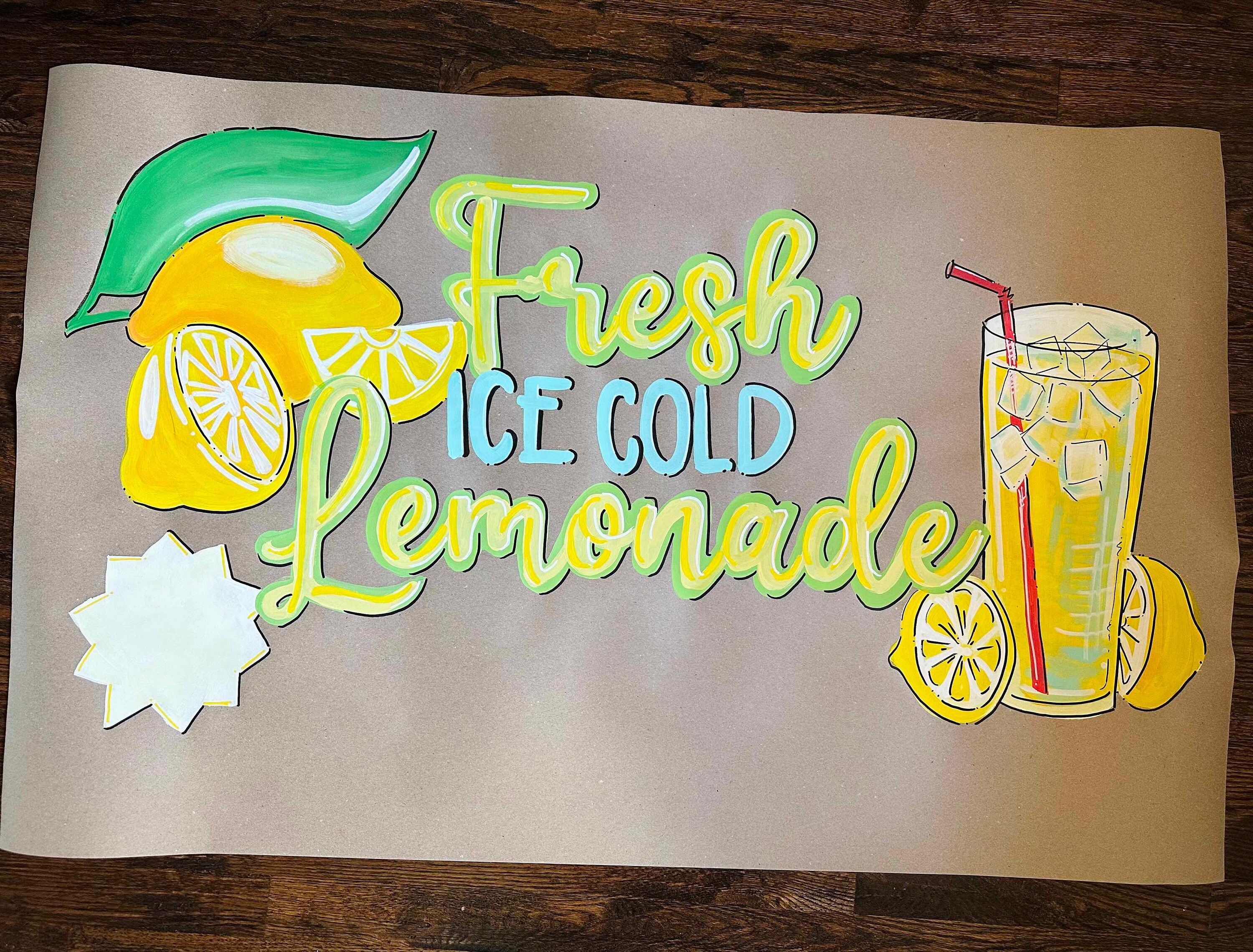 Lemonade Stand Banner: Fresh Ice Cold Lemonade, Painted Kraft