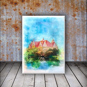 Texas State University, Old Main, San Marcos-Dorm room Wall Art - college print, watercolor college, high school graduation gift, alumni