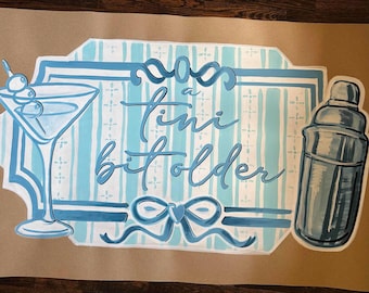 Ready to ship- A tini bit older in blue, martini theme birthday Painted Butcher/Brown Kraft paper banner