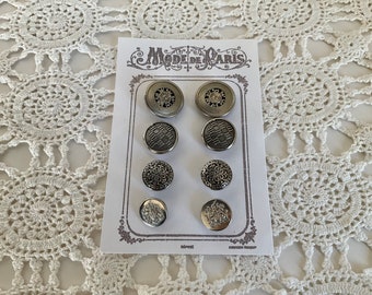 Card of 8 metal assorted, vintage shank buttons
