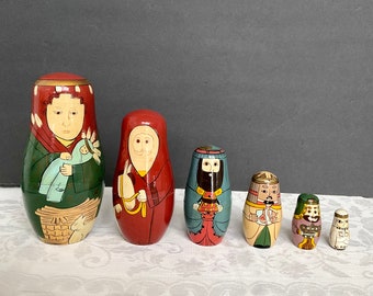 Vintage Nativity Set of 6 different Matryoshka Russian Nesting Dolls  Hand painted pieces