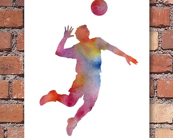 Volleyball Player Abstract Watercolor Painting Art Print by Artist DJ Rogers