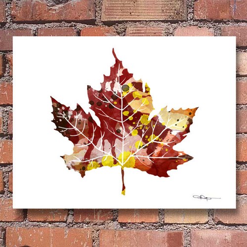Maple Leaf Art Print Abstract Watercolor Painting Wall Etsy
