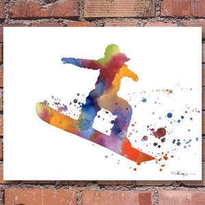 Snowboarder Art Print - Abstract Watercolor Painting - Wall Decor