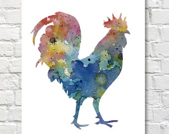 Rooster Art Print - Abstract Watercolor Painting - Wall Decor