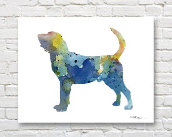 Blue Bloodhound Art Print - Abstract Watercolor Painting - Wall Decor