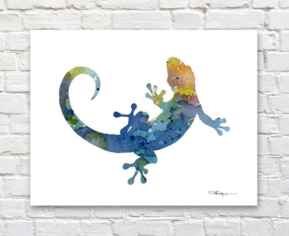 Wall Decor Blue Gecko Art Print Abstract Watercolor Painting Wall Decor Blue Gecko Art Print Abstract Watercolor Painting