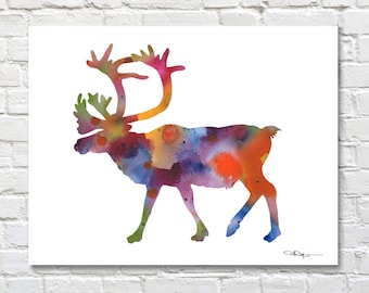 Caribou Art Print - Abstract Wildlife Watercolor Painting - Wall Decor