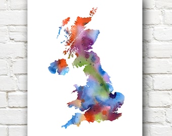 United Kingdom - Great Britain - Northern Ireland - England Art Print - Map - Abstract Watercolor Art Print - Wall Decor