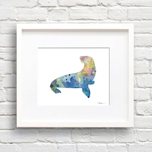 Seal Art Print - Abstract Sea Lion aquarel schilderij - Wall Decor