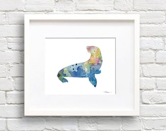 Seal Art Print - Abstract Sea Lion Watercolor Painting - Wall Decor