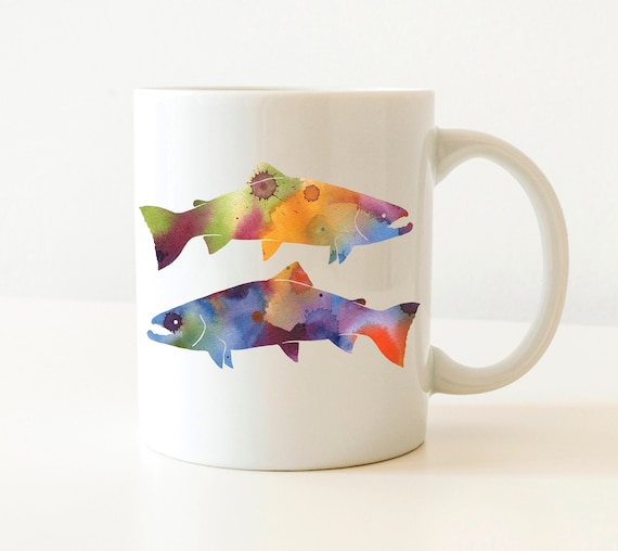Rainbow Trout Mug - Fishing Gift - Rainbow Trout Fish Watercolor Fisherman  Art Mug - Rainbow Trout Coffee Mug - Unique Fisherman Gifts