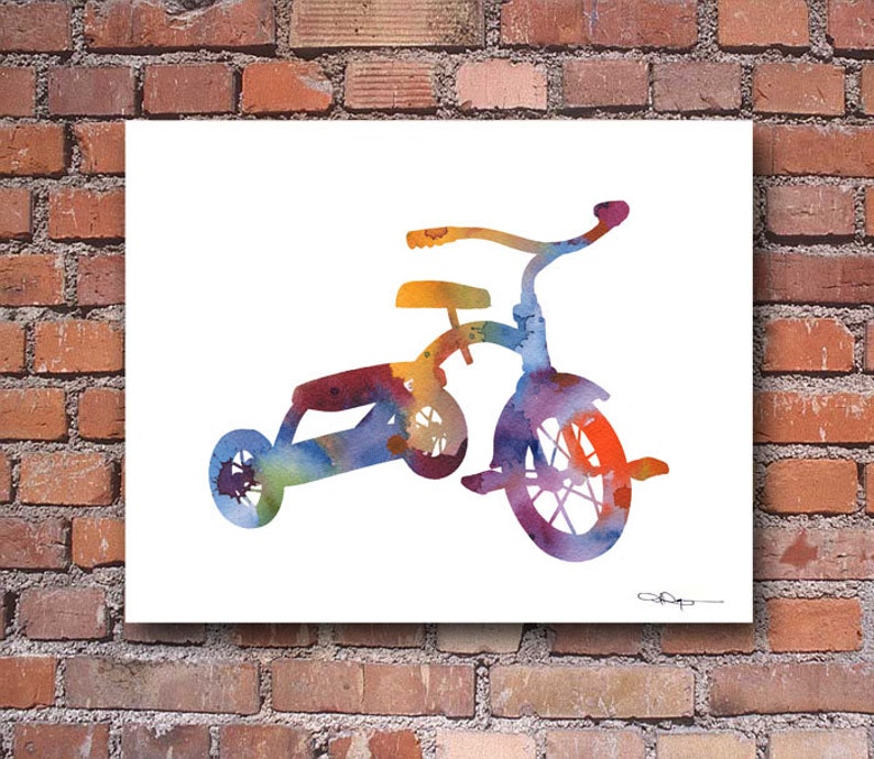 Tricycle Art Print Abstract Watercolor Painting Nursery - Etsy