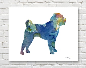 Blue Shar Pei Art Print - Abstract Watercolor Painting - Wall Decor