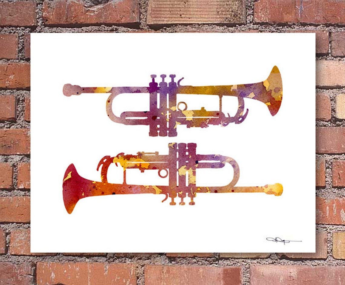 Trumpet Art Print Abstract Watercolor Painting Jazz Wall Etsy