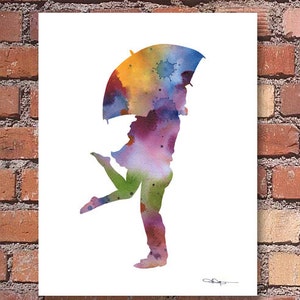 Umbrella Love Art Print - Abstract Watercolor Painting - Wall Decor