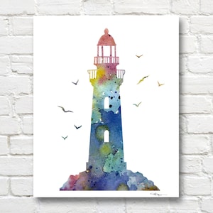 Lighthouse Watercolor Art Print - Abstract Painting - Wall Decor