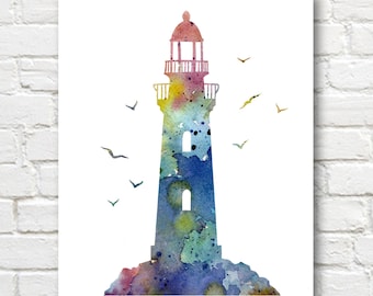 Lighthouse Watercolor Art Print - Abstract Painting - Wall Decor