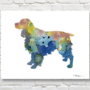 Blue Springer Spaniel Art Print - Abstract Watercolor Painting - Wall Decor
