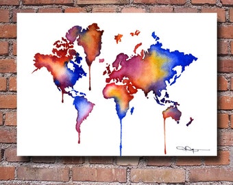 World Map - Art Print - Watercolor Map - Wall Decor