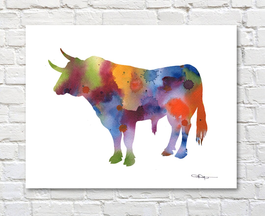 Bull Art Print Abstract Watercolor Painting Animal Art - Etsy