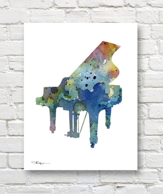 Blue Piano Art Print Abstract Watercolor Painting Music Etsy