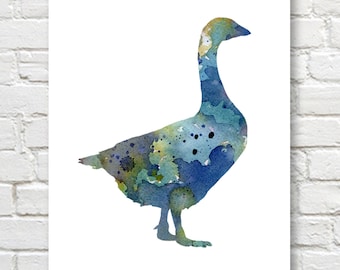 Blue Goose Art Print - Abstract Watercolor Painting - Wall Decor